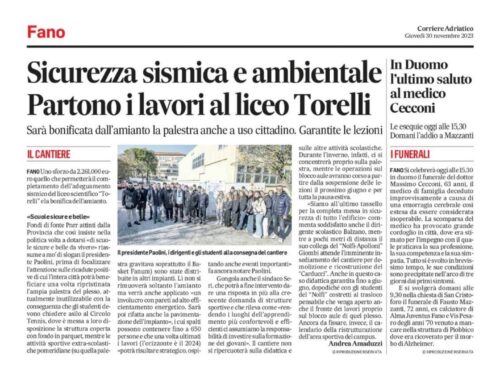Partono i lavori al Liceo Torelli, Fano